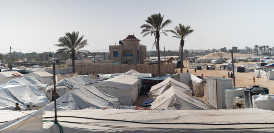 CH11018836 View across temporary shelters in Rafah