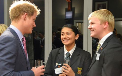 Prince Harry with youth ambassadors Jayden and Sulani at Government House AKL 2015